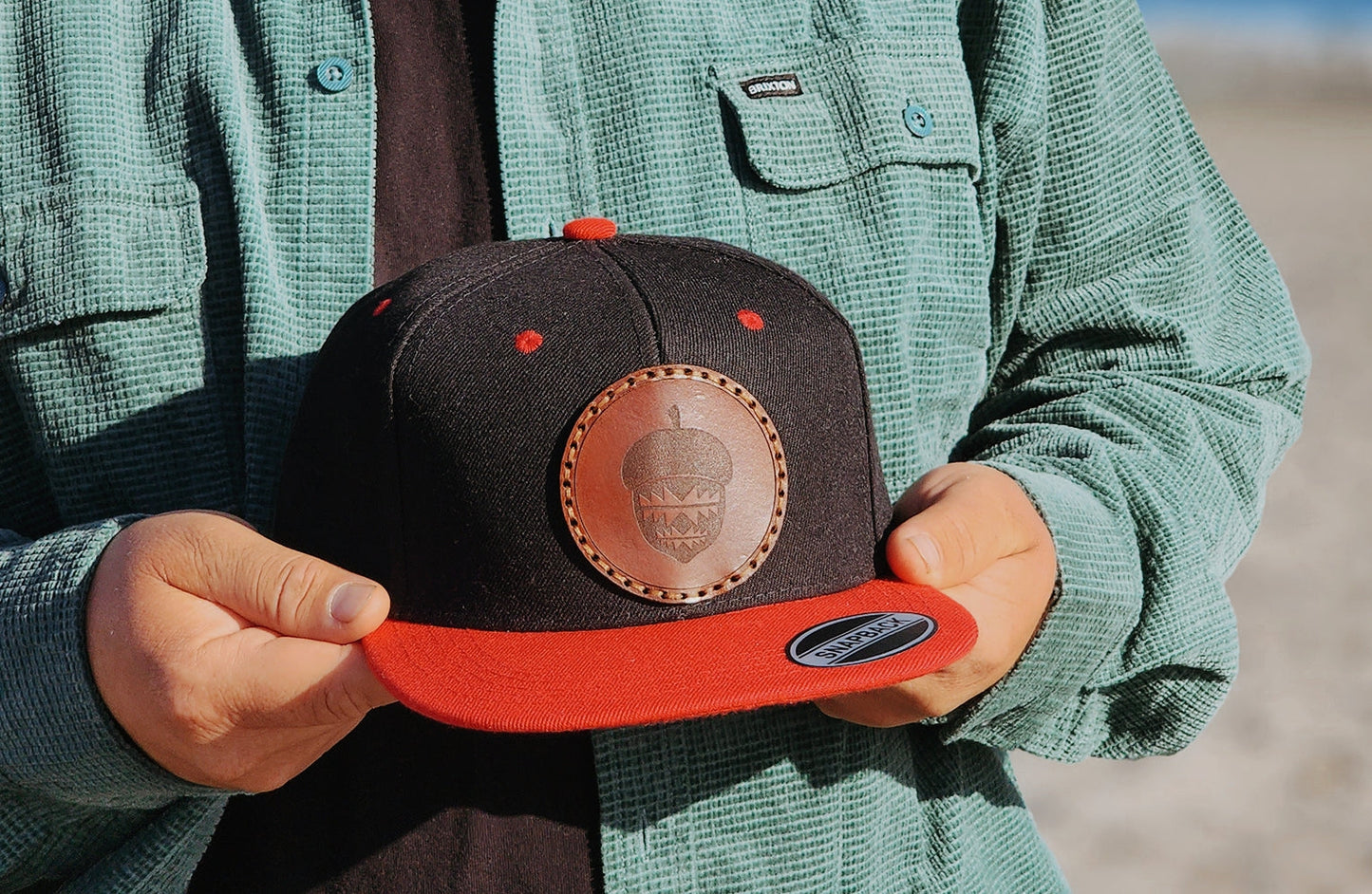 Leather SnapBack Hat- Acorn